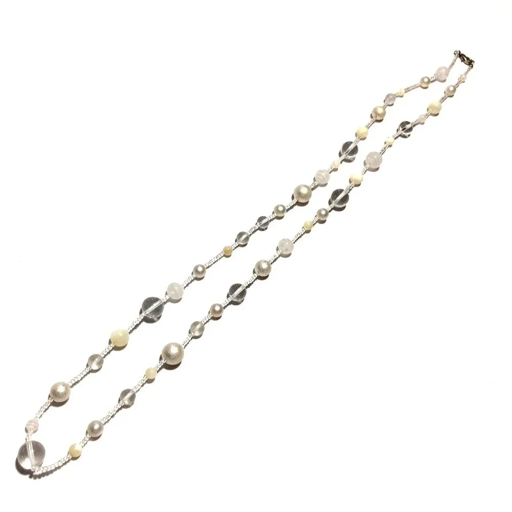 Murano White & Clear Glass Beaded Strand Necklace